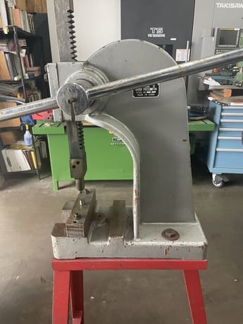 3 Ton, Phase II, arbor press, 12" stroke, 6 -1/2" throat, mounted on a shop fabricated stand - Image 2