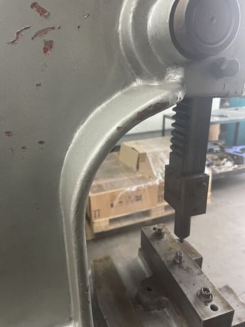 3 Ton, Phase II, arbor press, 12" stroke, 6 -1/2" throat, mounted on a shop fabricated stand - Image 4