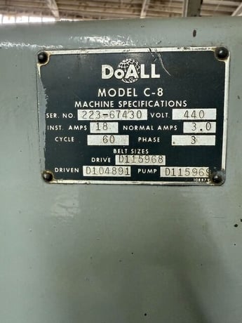 12" x 12" DoAll #C-8, horizontal band saw, 160" x 1" blade, 65-250 FPM - Image 2