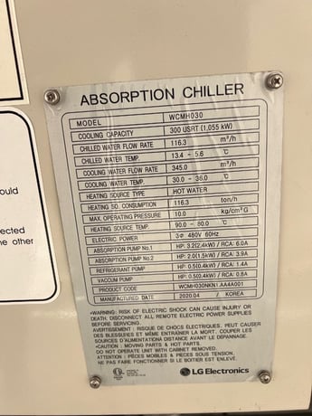 300 Ton, LG #WCMH030, hot water driven absorbtion chiller, 2020, new - Image 4