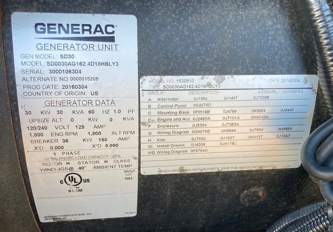 30 KW Generac #SD030, diesel generator set, 120/240 Volts, 1-phase, Kukje A2400T engine, sound attenuated - Image 4