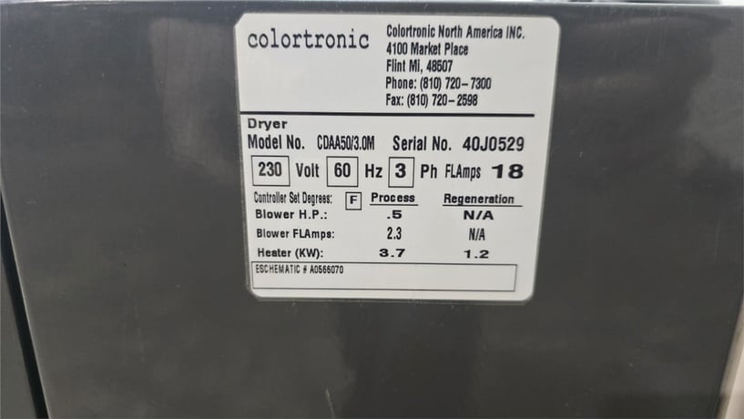 Colortronic Dryer #CDAA50/30M, CSL11 loader & drying hopper, 30 cfm - Image 9