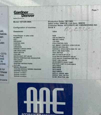 1728 cfm, 100 psi, Gardner Denver #VST225-260A, rotary screw air compressor, 300 HP, variable speed, 2016 - Image 5