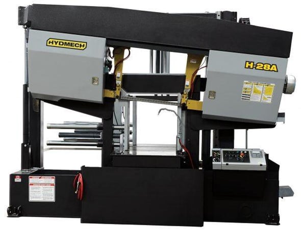 28" x 28" Hyd-Mech #H-28A, automatic horizontal bandsaw, 2" x 25' blade, 40-300 SFM, 10 HP, automatic PLC - Image 1
