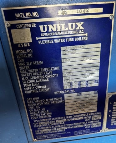 Unilux #2F-100-HS, Flexible Water Tube Steam Boiler, 28 HP 150 PSI, 165 sq.ft., 1650 PPH, in 20-Foot - Image 2
