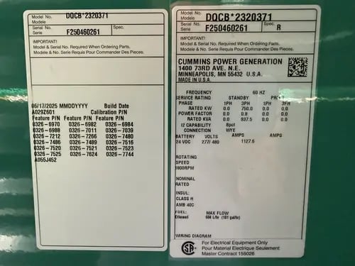 750 KW Cummins #DQCB, diesel generator set, 277/480 Volts, 1220 HP @ 1800 RPM, QSK23-G7 engine, EPA Tier 2 - Image 5