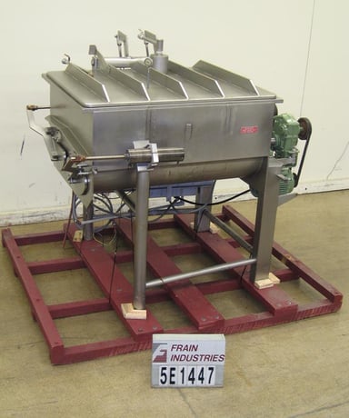 Rietz #RSV23K6405, dual shaft ribbon mixer, air operated flip up safety cover, air operated swing away end - Image 1