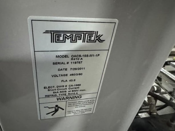 14.5 Ton, TempTek #OACS-15S-M1-1P, central water chiller, dual 3 HP process pump, 2011 - Image 7