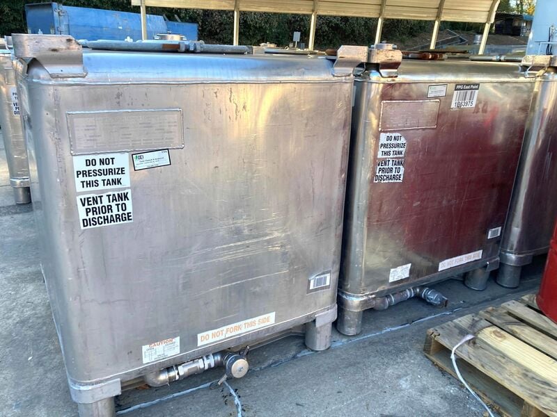 300 gallon Clawson & Hoover, Stainless Steel liquid tote tank, (50 available) - Image 3