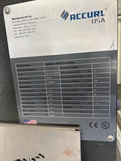 281 Ton, Accurl Euro #Pro-B30250, CNC hydraulic press brake, 2019 - Image 3