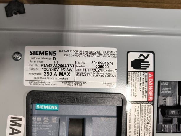 250 Amp, Siemens P1A42VA250ATST, Panelboard, 120/240 Volts, 1PH, 3W, 42 Space, S44B B44, unused, 2024 (4 - Image 2