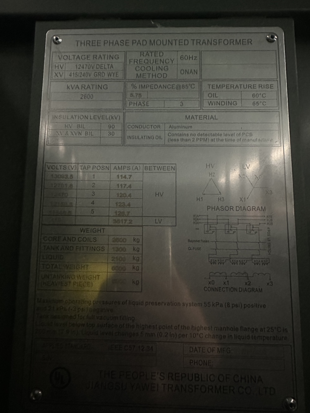 2600 KVA 12470 Primary, 415/240 Secondary, Jiangsu 3-Phase Pad-Mount Transformer - Image 3