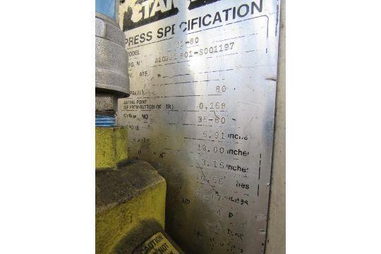 88 Ton, Stamtec #G1-80, gap frame press, 5.91" stroke, 13" Shut Height, 3.15"ram adj., 39.37"x21.65"bed - Image 8