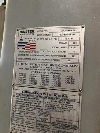 300 Ton, Minster #E2-300-60-36, straight side double crank press, 6" stroke, 32" Shut Height, 6" ram adj. - Image 8