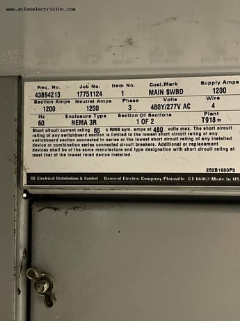 1200 Amps, General Electric #Spectra, 480Y/277 Volts N3R Low Voltage Switchboard - Image 6