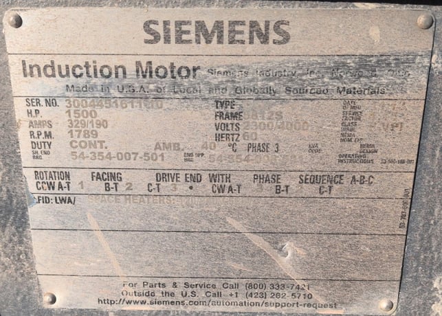 1500 HP 1800 RPM Siemens, Frame 5812S, weather protected enclosure type 2, Sleeve Bearing, 2300/4000 Volts - Image 1