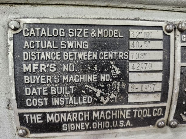 405" x 108" Monarch #32NN, lathe, steady rests, chuck, 1957 - Image 6