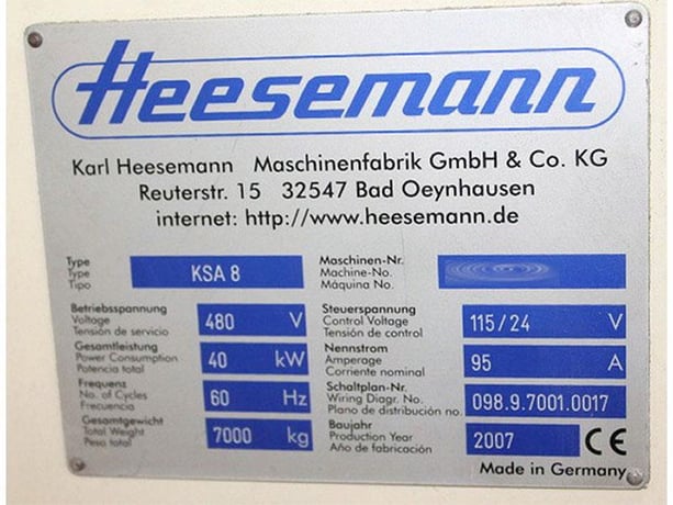 Heesemann #KSA-8, Lacquer/Sealer Sander, 80.7" x 128" abrasive belt, 35 & 42 HP dual speed motor, 9.8" - Image 8