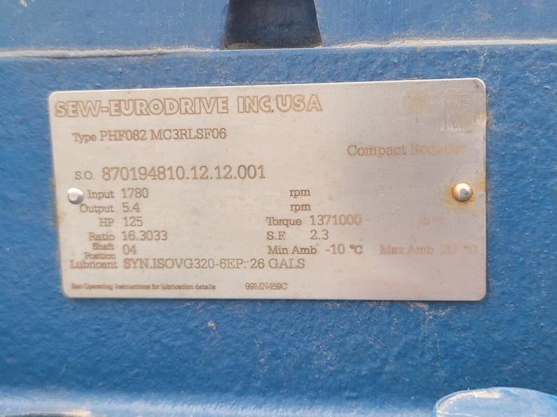 125 HP, 1780 RPM, Sew-Eurodrive #PHF082-MC3RLSF06, Gear Reducer w/ Madison Electric Motor MUV449-BB-F2, Ratio - Image 3