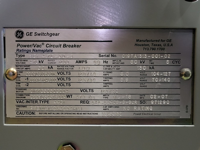 1200 Amps, General Electric, 120 volt draw-out power/vacuum, 3P, 2007 - Image 2