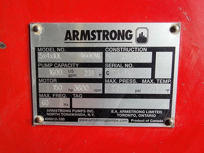 Armstrong #5x4x10L-4600W, Horizontal Split-Case Pump, 1600 GPM @ 231' TDH, 175 psi, 150 HP, 3600 RPM - Image 2
