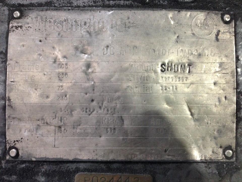 50/65 HP 575/1150 RPM Westinghouse, Frame 808, shunt, TENV, 230 VA, #64299 (2 available) - Image 2