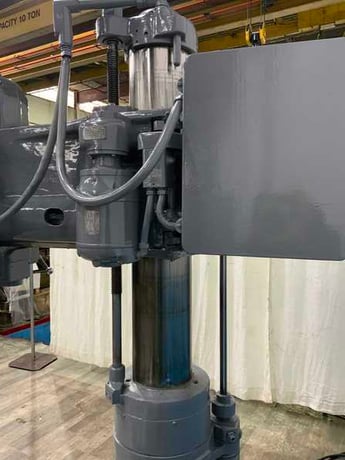 4' -9" Carlton #0A, radial arm drill, 53" x 31" base area, power elevation, coolant, box table, 5 HP - Image 8
