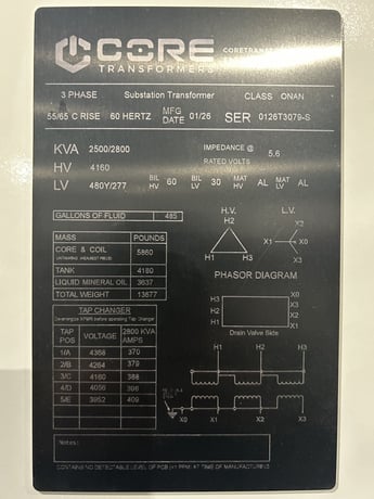 2500 KVA 4160 Delta Primary, 480Y/277 Secondary, SUB, proCORE(immediate shipment available) - Image 1