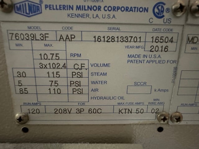 150 Lb. Milnor #76039L3F, Pulseflow CBW, 6-Module, 30/115 psi Steam, 5/75 psi Water, 85/110 psi Air, 208 V - Image 5