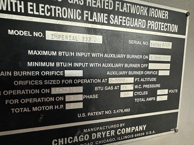 32" x 120" Chicago Dryer #Imperial-232, LP Gas Ironer, Two-Roll, 8 HP, 208 V, 2010 - Image 7