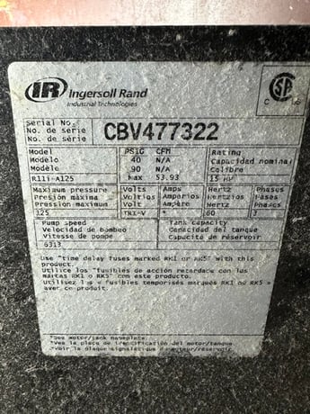 53 cfm, 125 psi, Ingersoll-Rand #R11I-A125, Air Compressor, 15 HP, 125 psi - Image 5