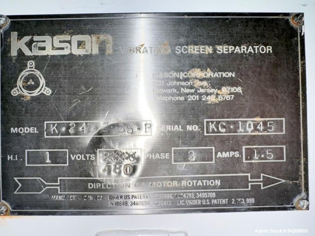 24" Kason #K-24-2-SS-P, portable Stainless Steel screener, 1/3 HP motor, 1140 RPM, 460 V., 3-phase - Image 7