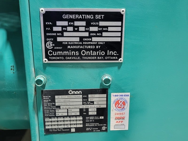 30 KW Cummins #30.0DLC-9XR/27826A, Diesel Generator Set, 1800 RPM, 600/347 Volts, 3PH, 40 HP engine, 544 hours - Image 2