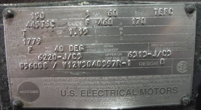 150 HP 1800 RPM U.S. Motors, Frame 445TSC, TEFC BB, 460 Volts (2 available) - Image 1