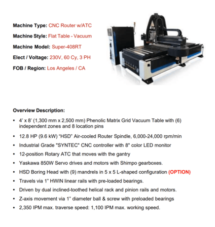 Castaly #SUPER-408RT-DB, CNC Router, w/ offloading, 4' x 8', 230 V., 12.8 HP, 24k RPM, new - Image 9