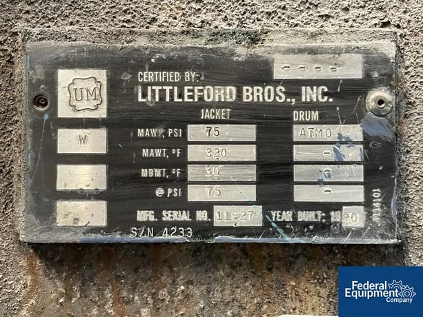 42 cu.ft. Littleford #FKM-1200-E, Mixer, Carbon Steel, 40/30 HP, on stand, 1990 - Image 3