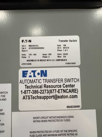600 Amp. Eaton #ATC3C3X30600XSU, Automatic Transfer Switch, 3P, 120-480 Volts, NEMA1, 3PH - Image 3