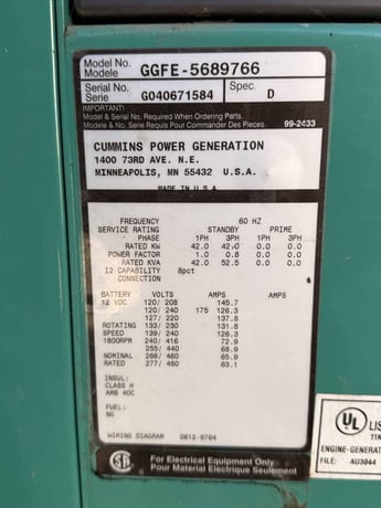 42 KW Cummins #GGFE-5689766, Natural Gas Generator Set, 1800 RPM, 277/480 Volts, 2004 - Image 5