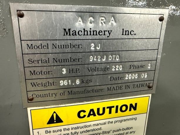 ACRA #2J, Vertical Mill, variable speed, 36" X, 12" Y, 5" Z, 12" ram, 16" knee, 18.75" throat, 3 HP, 9" x 48" - Image 8