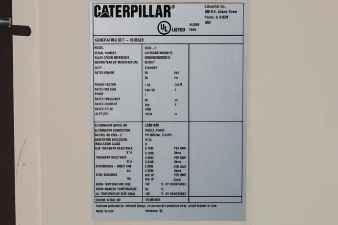 50 KW Caterpillar #DG50-2, Dual Fuel Standby Power Generator Set, 208 amps, 120/240 Volt, 1PH, 2017 - Image 6