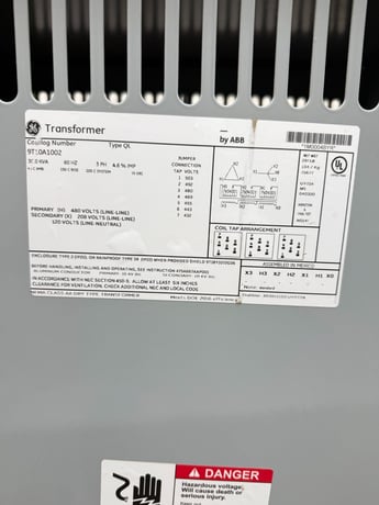 30 KVA 480 Primary, 208Y/120 Secondary, General Electric 9T10A1002, Type QL, 3PH Dry Type Transformer - Image 3