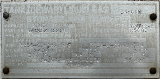 5000 gallon 2000 psi, Cryenco #TMU/20E, Liquid Oxygen Cryogenic Storage Tank, 1992 - Image 2