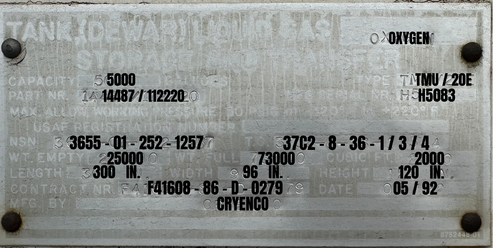 5000 gallon 2000 psi, Cryenco #TMU/20E, Liquid Oxygen Cryogenic Storage Tank, 1992 - Image 3