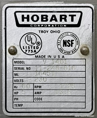 35 gallon Mixer Hobart #V1401, Dough Mixer, 5 HP, 230 V. - Image 10