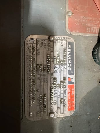 11 KW HP 1750 RPM Reliance Generator, Frame SC2512ATZ, 65 VA 240 VF - Image 1
