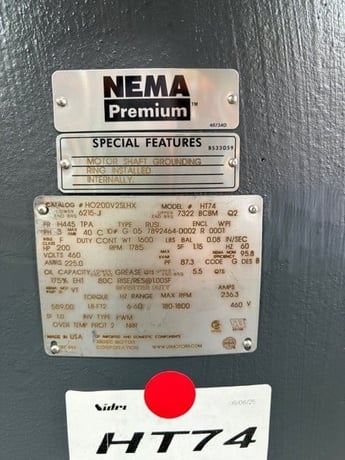 200 HP 1800 RPM U.S. Motors, Frame H445TPA, VHS, vertical hollow shaft, 460 Volts, type: rusi, model: ht74 - Image 1
