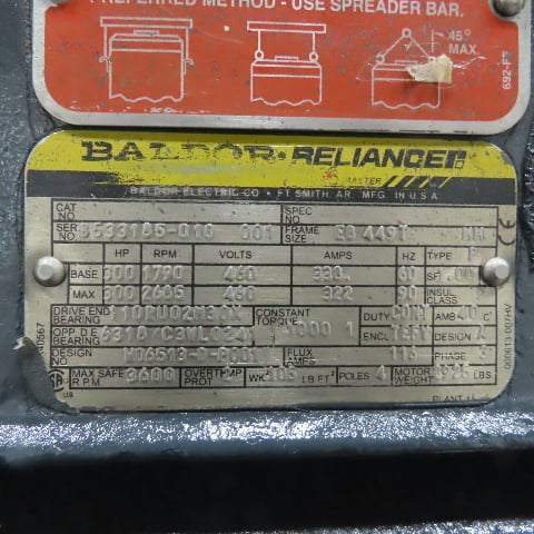 300 HP 1770/2655 RPM Baldor W06513-D-P001, Frame 449T, TEFC, 460 Volts, 3Ph - Image 2