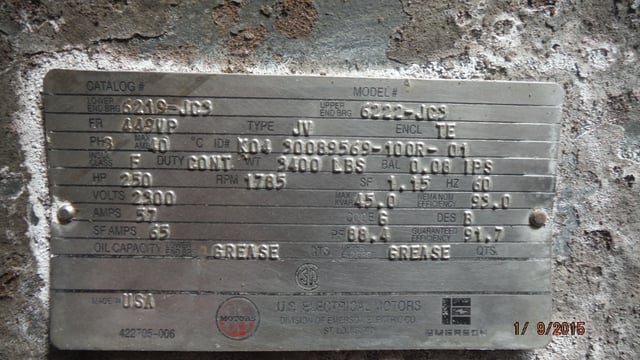 250 HP 1800 RPM U.S. Motors, Frame 449VP, TEFC BB, 2300 Volts - Image 2