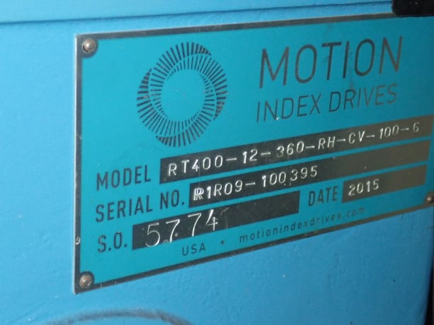 18" Motion Index Drives #RT-400-12-360-RH-CV-100-6, Indexer, 5 HP, 1750/98 RPM, 266/460 V, 2015 - Image 8
