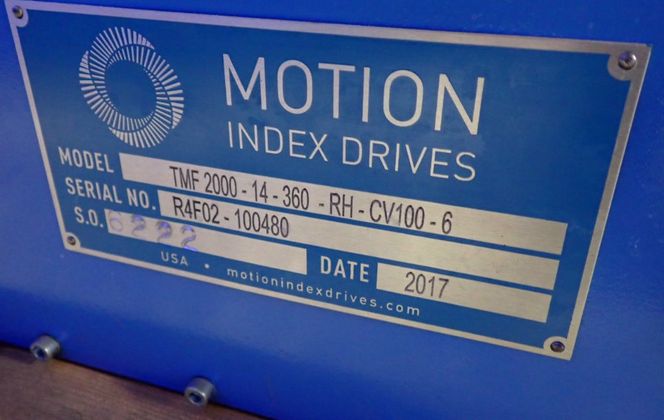 22" Motion Index Drives #TMF2000-14-350-RH-CV100-6, Indexing Table, 1.1 HP, 1725/35 RPM, 460 V, 2017 - Image 6